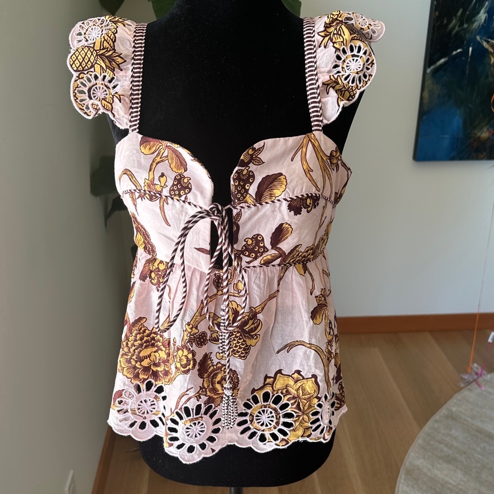 FARM Rio Pink and Gold Floral Blouse